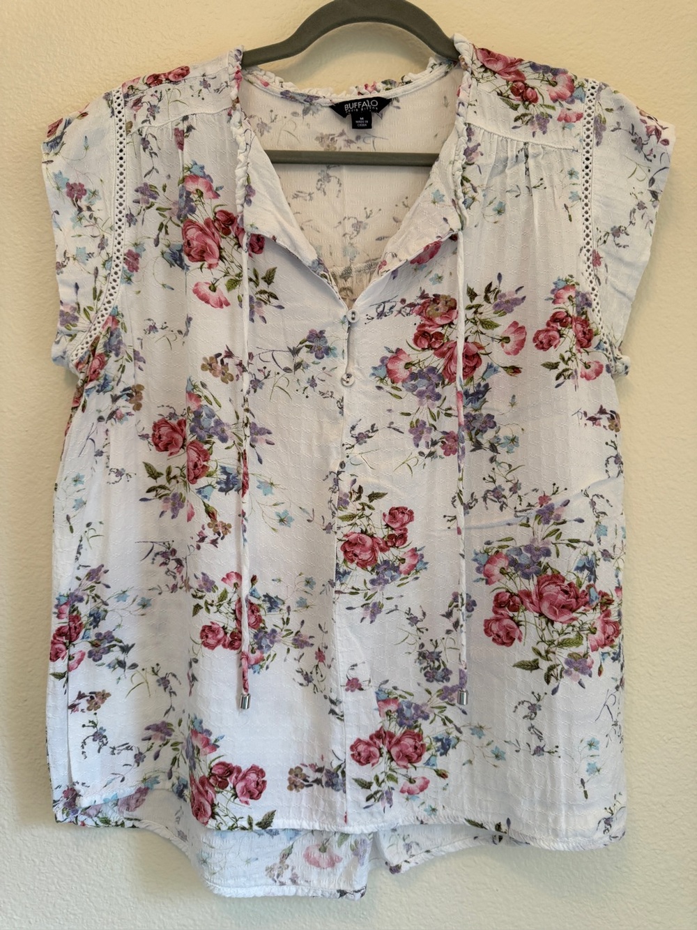 Buffalo David Bitton Floral Sleeveless Blouse Peasant Top Size M
